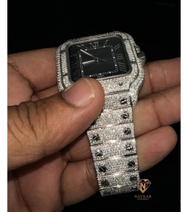 Luxury Men's 925 Sterling Silver Square <b>Diamond</b> <b>Watch</b> with Sapphire Crystal Analog Dial and Date Display Unisex <b>Watch</b> - Product Image 4