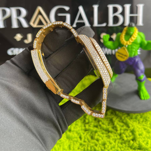 Reloj de lujo con diamantes de imitación para hombre, de cuarzo, dorado, con correa de acero inoxidable, estilo romano, para vestir. - Product Image 4