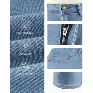 Shorts de Mezclilla para Hombre, Lavado Claro, Corte Recto, Cintura Media, Casuales, Verano, Tela de Algodón Transpirable, Tejido - Product Image 6