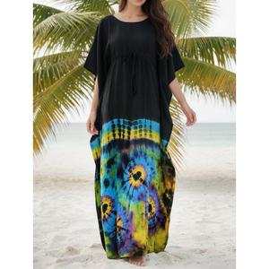 Vestido Kaftan de Rayón con Estampado Tie Dye para Mujer, Corte Holgado, Cuello en V, Estilo Boho, para la Playa, Ligero, Maxi Kaftan de Verano - Product Image 2