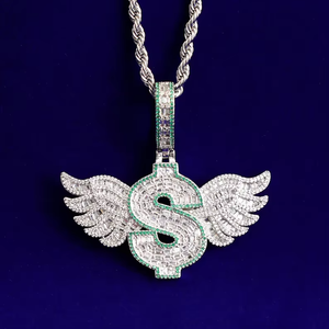 Colgante de Alas con Símbolo de Dólar Iced Out en Tono Plateado, Joyería Hip Hop para Hombres y Mujeres HUMERA JEWELS - Product Image 4