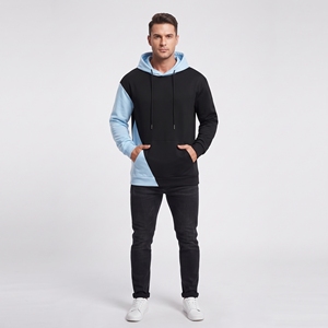 Sweat-shirt à capuche pour homme, color block, noir et bleu ciel, en polaire, avec poche kangourou - Product Image 1