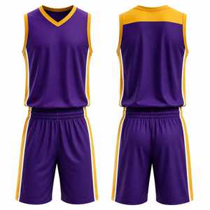 Uniforme de Baloncesto Personalizado, Conjunto de Camiseta y Pantalones Cortos Morados y Dorados, Ropa Deportiva Profesional Transpirable para Equipos, Kit Personalizado para Partidos - Product Image 1