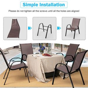 Sedie da pranzo impilabili marroni (confezione da 2) per patio, con telaio ergonomico in acciaio, tessuto traspirante, capacità 150 kg, pieghevoli per parco - Product Image 6