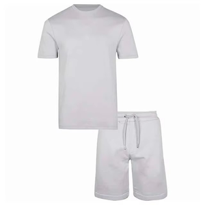 Ensemble de sport pour homme, t-shirt ample et pantalon, manches courtes, pantalon à cordon de serrage avec poches, coton respirant, fabricant OEM - Product Image 1