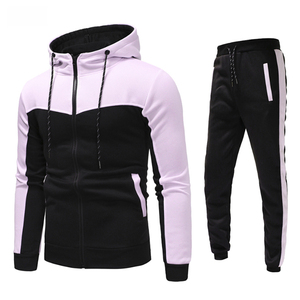 <b>Men's</b> Gray Hooded Tracksuit Full Sleeve Zipper Casual Jogging Suit Solid Color Polyester Cotton Autumn Wear - Product Image 3
