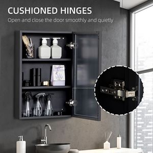 Armadietto da Parete Compatto Nero a Singola Anta per Bagno con Specchio e Ripiani - Product Image 6