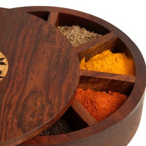 Boîte à épices en bois durable avec couvercle, compartiments et cuillère, faite à la main, naturelle, qualité alimentaire, résistante au four - Craft Emporium Exports - Product Image 6