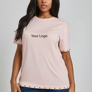 Camiseta de Verano para Mujer, Ecológica, Corte Regular, 100% Algodón, Cuello Redondo, Apliques, Ropa Deportiva, Estilo Hip Hop, Personalizada, Precio al por Mayor - Product Image 1