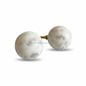 Bouton de meuble et poignée de tiroir ronds en marbre, finition blanc et crème, pour cuisine, commode, chambre - Product Image 1