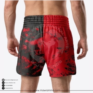 Shorts de Muay Thai pour hommes MAWRA, imprimé rouge et noir, taille haute, séchage rapide, shorts sportifs, taille élastique, impression par sublimation, short thaïlandais - Product Image 2