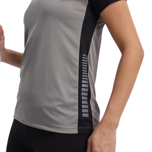 T-shirt décontracté d'été pour femme, gris et noir, en jersey polyester/coton, col rond, manches courtes, avec logo, pour le sport et la gym - Product Image 5