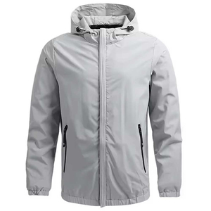 Chaqueta Ligera Unisex Gris Claro, Delgada, Suave, Transpirable, con Capucha, Cierre de Cremallera y Bolsillos Laterales para Actividades al Aire Libre en Primavera, Tallas Grandes - Product Image 1