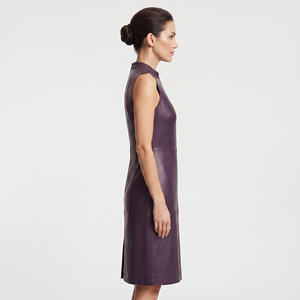 Robe en cuir pour femme à col montant et boutons sur le devant, robe en cuir sans manches avec fermeture éclair au dos, robe en cuir de qualité supérieure pour femme, robe de mode en cuir - Product Image 3