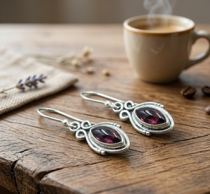 Natural Garnet <b>Dangle</b> <b>Earrings</b> 925 Sterling <b>Silver</b> Rose Gold Yellow Gold Plated Handmade Boho Marquise Gemstone <b>Earrings</b> for Her - Product Image 6