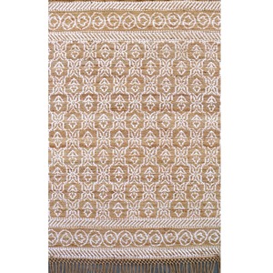 Handcrafted Classic Jute Cotton Blend <b>Rug</b> <b>Natural</b> <b>Fiber</b> Jacquard Floral Outdoor Thin Flat Weave Rectangle Carpet - Product Image 4