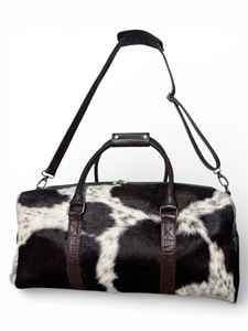 Sac de voyage de luxe en cuir de vachette à poils, grand sac de week-end vintage avec fermeture éclair LHODB-0121 - Product Image 3