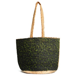 Sac fourre-tout en jute écologique, style bohème tissé vert, bandoulière, ouverture supérieure, pour femme, été, plage, usage quotidien, toutes saisons - Product Image 1