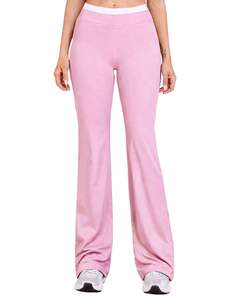 Women Light Pink White Contrast Sports Bra And Flare Pants Set High Waist <b>Stretch</b> Yoga Fitness Gym Wear Custom OEM Wholesale - Product Image 6