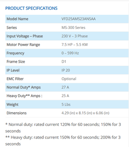 อินเวอร์เตอร์ Delta MS300 VFD25AMS23ANSAA 3 เฟส 230V 5.5KW 7.5HP ขนาดกะทัดรัด - Product Image 2