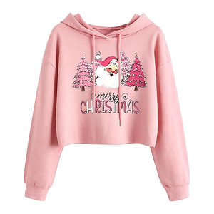 <b>Women's</b> Pink <b>Christmas</b> Crop Hoodie with Custom Logo & Design Printed Casual Holiday Streetwear Hooded <b>Sweatshirts</b> - Product Image 5
