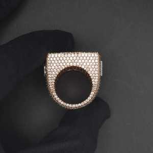 Bague Hip Hop Moissanite Sertie de Pierres, Plaqué Rhodium, Couronne Carrée, Bijou Bling, Initiales Personnalisables, Réglable, Cadeau - Product Image 1