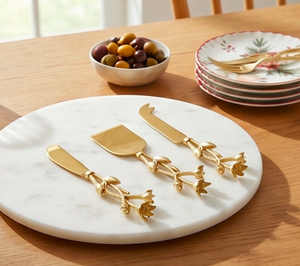 Golden <b>Cheese</b> <b>Knife</b> <b>Set</b> With Floral Handle Design Stainless Steel Blades Dishwasher Safe Durable Serving Tools For Kitchen Use - Product Image 6