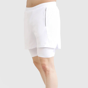 Men's White Solid Color Cotton Shorts <b>Mid</b> Waist Casual Style Short Length Breathable Knitted Fabric With Pockets - Product Image 3
