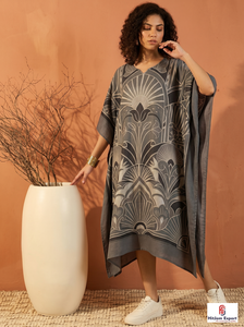 Robe Kaftan Imprimée en Rayonne pour Femme, Longueur Genou, Coupe Évasée, Tenue de Plage, Vente en Gros, Fabricant OEM ODM, Fournisseur de Tissus Textiles Personnalisés - Product Image 2