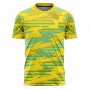 Maillot de football jaune à imprimé géométrique pour homme, manches courtes, col rond, 100 % polyester, anti-humidité, coupe ajustée, vêtement d'été - Product Image 2