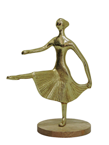 <b>Gold</b> Ballerina Aluminium Sculpture - Elegant Abstract Dancer Figurine on Wooden Base - Modern Home Office Decor <b>Statue</b> - Product Image 3