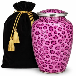 Urna Funeraria Metálica con Estampado de Leopardo Rosa, Recuerdo para Adultos, Diseño Personalizado, Recipiente para Cenizas Conmemorativas - Product Image 1