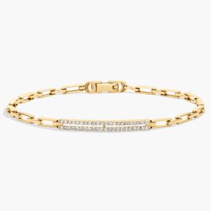 Yellow Gold Paperclip Chain Lab Grown Diamond Bar <b>Bracelet</b> For Women Wholesale - Product Image 1
