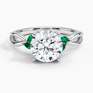 Anillo de Compromiso BOJ Ring 068, Corte Redondo, Plata 925, con Esmeraldas, Anillo de Diamantes de 2 Quilates, Color D, VVS1, Moissanita, Certificado GRA, en Oferta - Product Image 1
