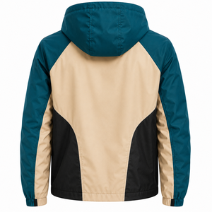 Veste coupe-vent à capuche pour homme, style color block, fermeture éclair, vêtement d'extérieur décontracté, léger, en polyester, pour l'automne - Product Image 4
