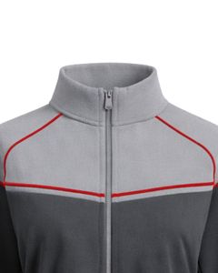 Grey Black Women Cropped Track <b>Jacket</b> <b>Zip</b> <b>Up</b> Sports <b>Jacket</b> Gym Fitness Activewear Red Piping Contrast Training <b>Jacket</b> Customized - Product Image 5
