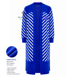 เสื้อคลุมคาร์ดิแกนยาวสำหรับผู้หญิง Zeta Phi Beta สีน้ำเงินขาวลายทาง ปลายแขนเสื้อแบบริบ มีลายปัก พร้อมช่องด้านข้าง - Product Image 2