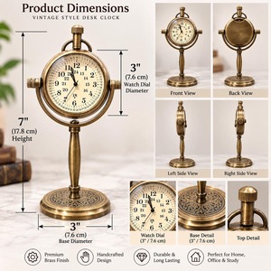 Horloge de bureau vintage en laiton, horloge de table nautique antique steampunk, horloge décorative maritime, horloge classique rétro pour bureau, salle d'étude, bibliothèque - Product Image 3