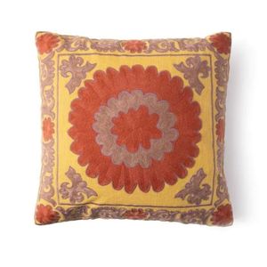Bohemian Embroidered Floral <b>Throw</b> Pillow Square Linen Cotton Decorative Cushion Cover Washable Home Decor Yellow <b>Red</b> Pattern - Product Image 1