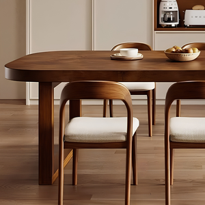 Ensemble de salle à manger en bois de teck et noyer moyen, table ovale moderne avec banc et chaises - Product Image 2