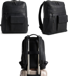 Vintage <b>Brown</b> Leather Laptop <b>Backpack</b> for Men Women 15 Inch Travel Business <b>Backpack</b> with Trolley Sleeve - Product Image 2
