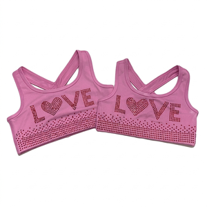 Sujetador deportivo con purpurina para mujer, diseño personalizado OEM, uniformes de porristas en oferta con diamantes de imitación, top de práctica para jóvenes - Product Image 2