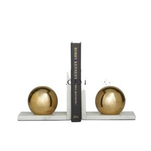 Serre-livres en marbre naturel lot de 2 pièces bureau bibliothèque usage domestique serre-livres or poli métal organisateur de bureau pour le salon - Product Image 1