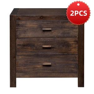 2pcs Wood 3-Drawer Nightstand End Side Table for Living Room Bedroom Use - Product Image 1