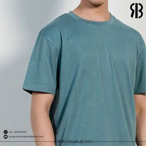 Camiseta Rubabull de Alta Calidad para Hombre, Color Verde Azulado, Manga Corta, Cuello Redondo, Corte Regular, Estilo Casual, Color Sólido, Tejido de Algodón - Product Image 4