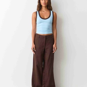 Débardeur côtelé à col rond pour femme, dos nageur, couleur unie, coupe courte, sans manches, idéal pour le sport, l'entraînement, la course et le yoga - Product Image 4