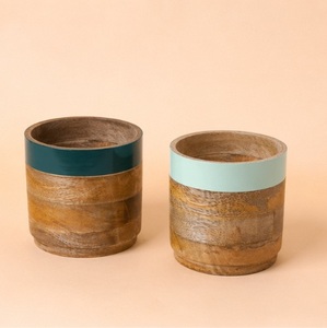 Juego de 2 Macetas de Madera Hechas a Mano, Modernas Macetas de Madera Pintadas a Mano para Plantas de Interior, Decoración del Hogar, Accesorios de Mesa - Product Image 5