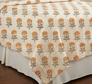 Handmade Reversible 100% Cotton Kantha <b>Quilt</b> Eco-Friendly Traditional Floral Design Skin-Friendly Washable Bedspread <b>Throw</b> for - Product Image 5