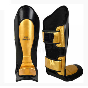 Protège-tibias Premium KASHI FIGHT GEAR en cuir PU avec fermeture auto-agrippante, conception légère à absorption des chocs, ajustement réglable pour la boxe - Product Image 4