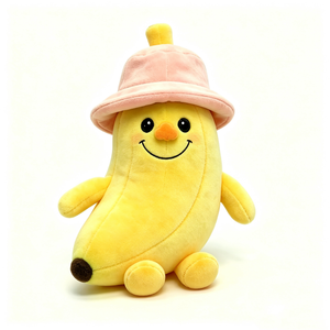 Mochila de Peluche de Plátano Personalizada, Sombrero de Pescador Rosa, Diseño de Brazos y Piernas de Plátano, Relleno de Algodón PP Suave, Peluche Amarillo, Juguete Unisex para Halloween - Product Image 3